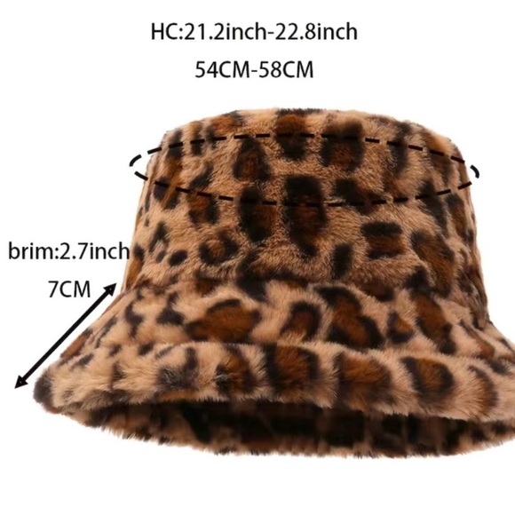Leopard Animal Print Bucket Hat Faux Fur Fuzzy Packable - Picture 2 of 7